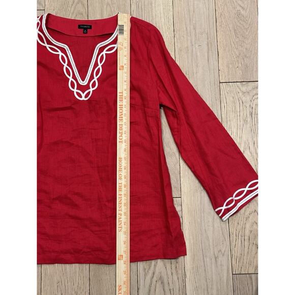 Talbots 100% Linen Tunic Shirt Popover Red Womens‎ Size Medium Resort Beach - Picture 7 of 8